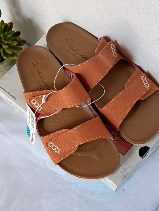 Skechers Shoes - Skechers Women's Luxe Foam Coral  Suede Double-Strap Slide Sandals Size 10